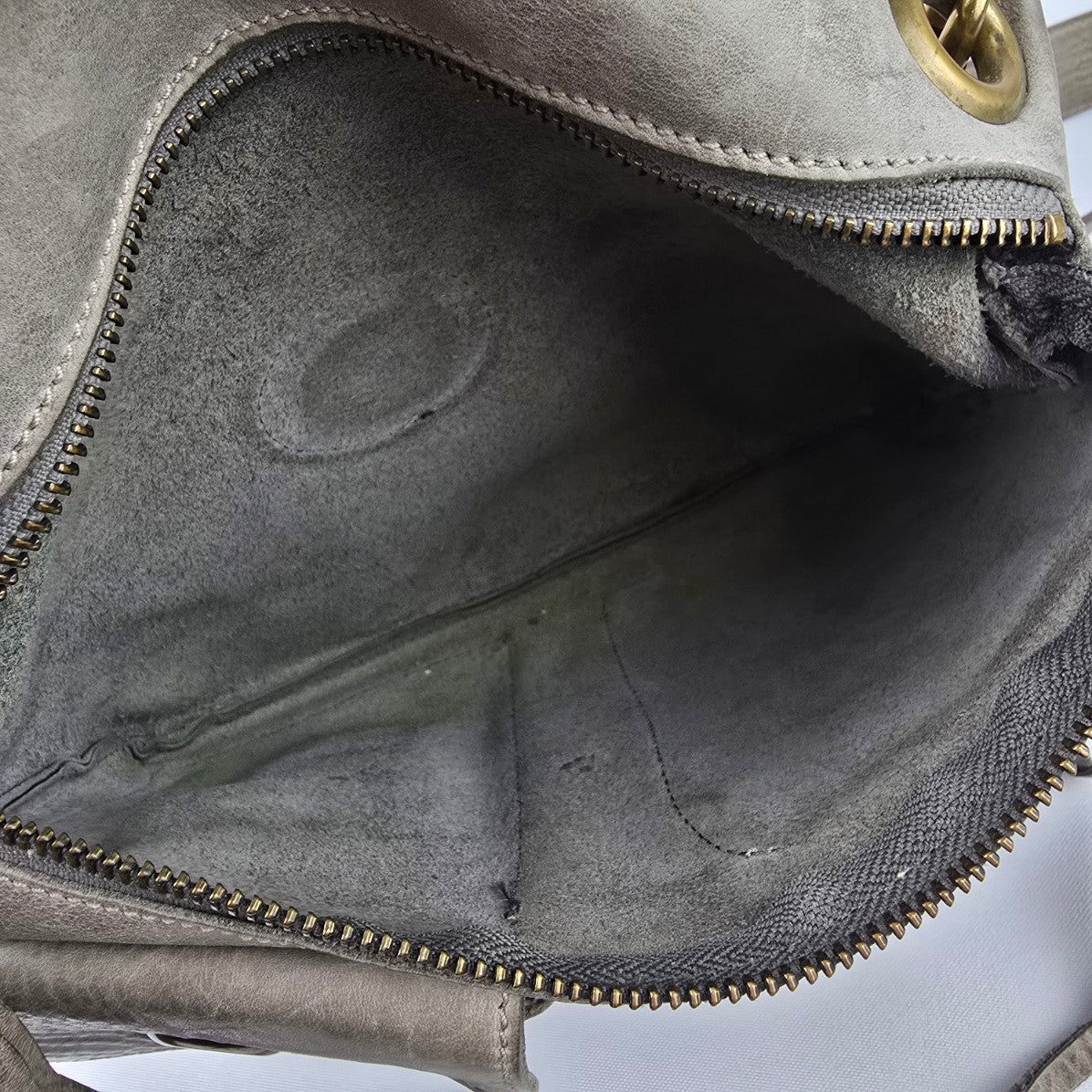 Roots Grey Leather Crossbody Purse