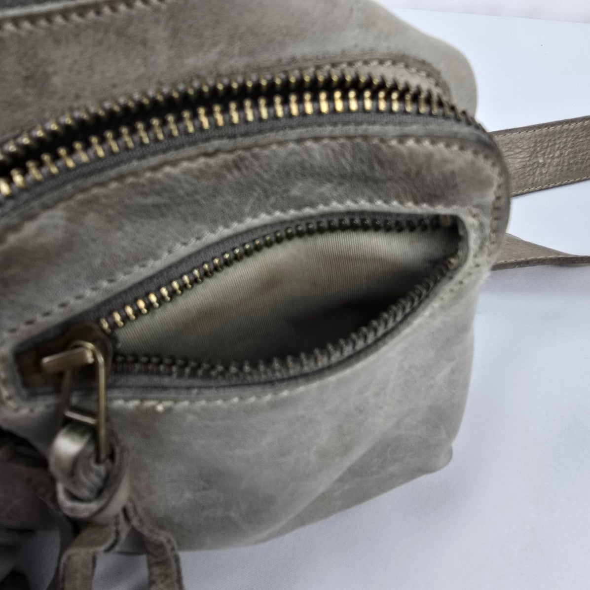 Roots Grey Leather Crossbody Purse