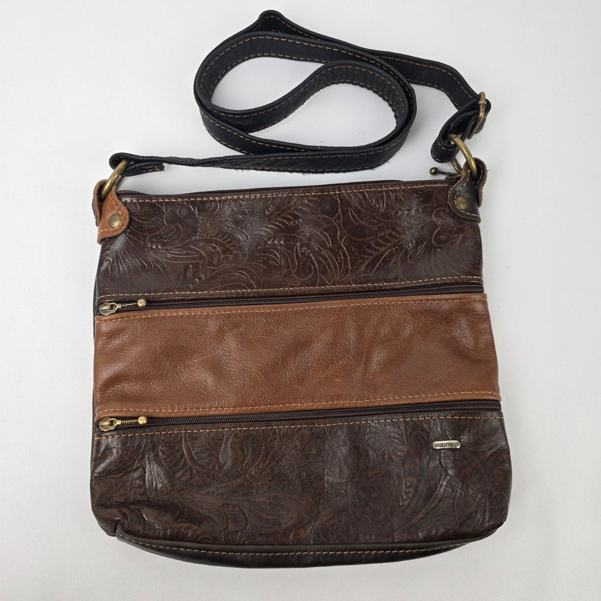 Argentina Brown Embossed Leather Crossbody Purse