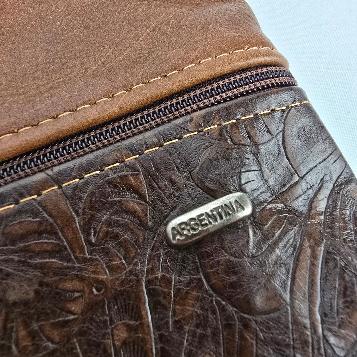 Argentina Brown Embossed Leather Crossbody Purse