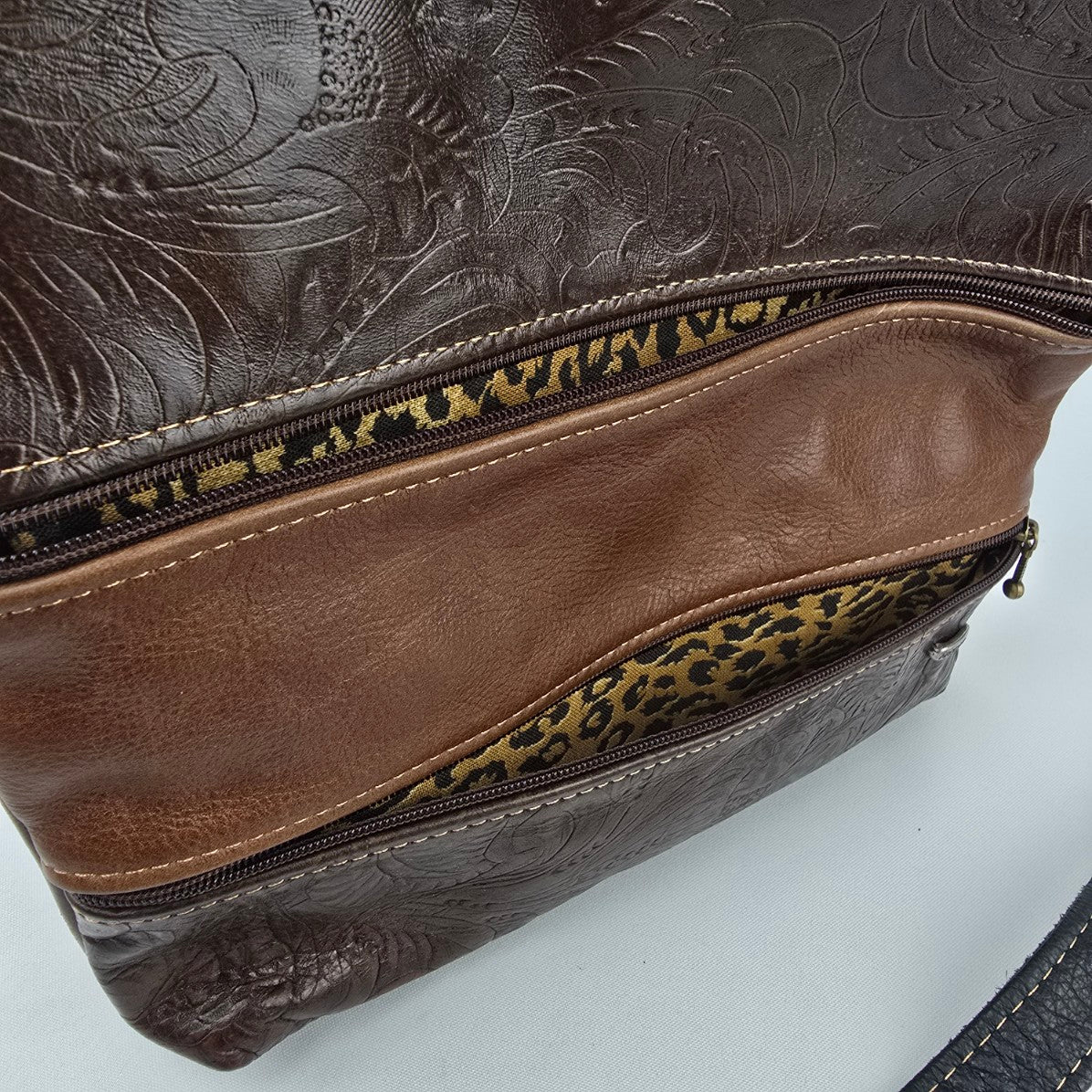 Argentina Brown Embossed Leather Crossbody Purse