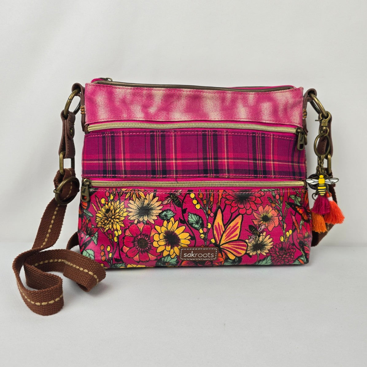Sakroots Pink Floral Colorful Crossbody Purse