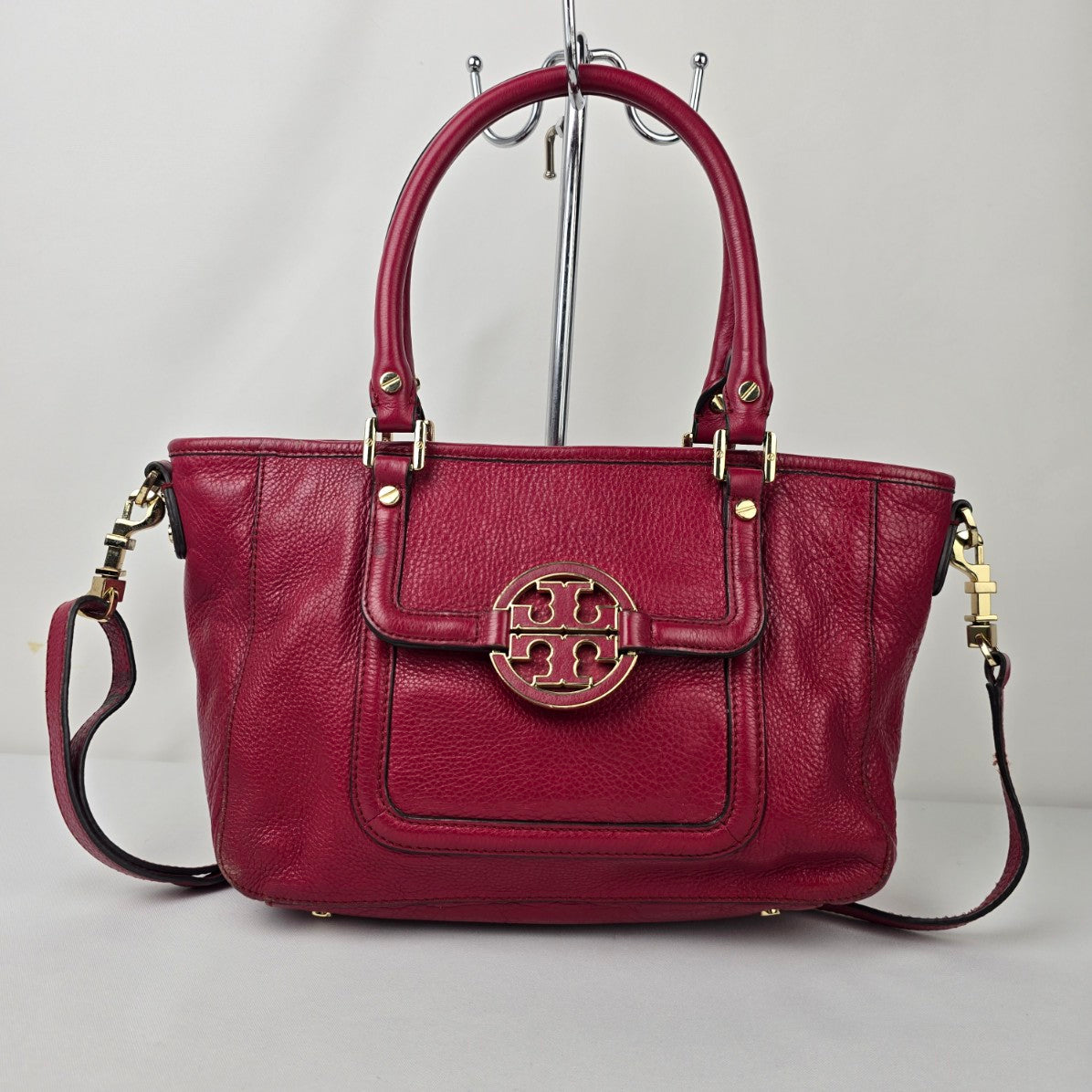 TORY BURCH Amanda Red Leather Small Tote Bag Purse