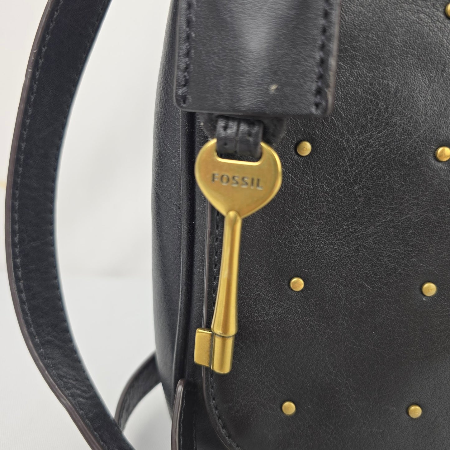 Fossil Black & Gold Leather Crossbody Purse