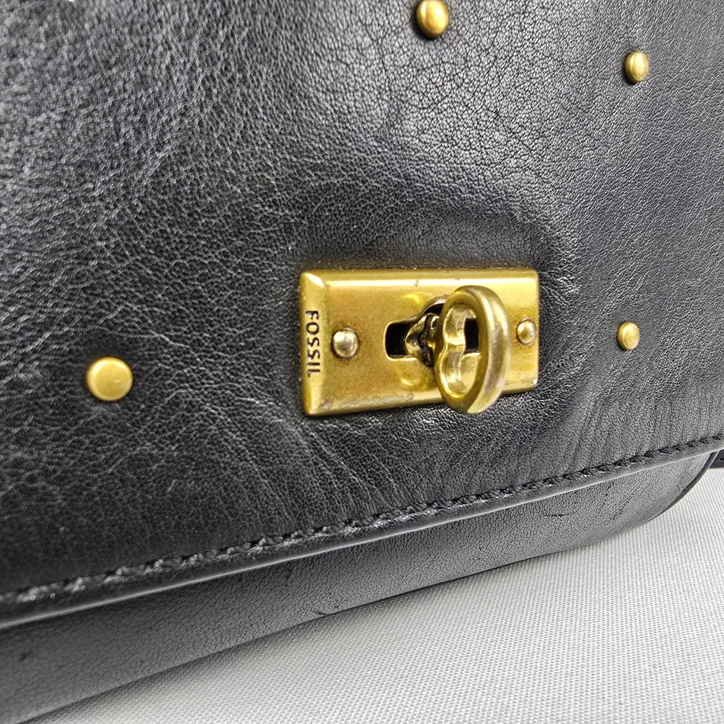 Fossil Black & Gold Leather Crossbody Purse