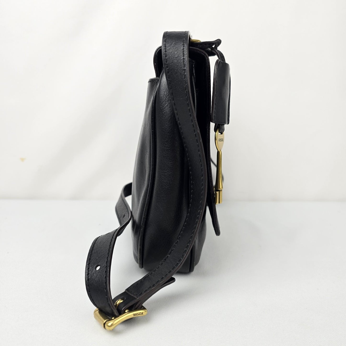 Fossil Black & Gold Leather Crossbody Purse