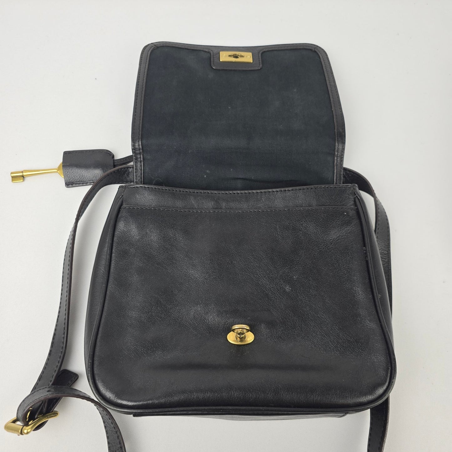 Fossil Black & Gold Leather Crossbody Purse