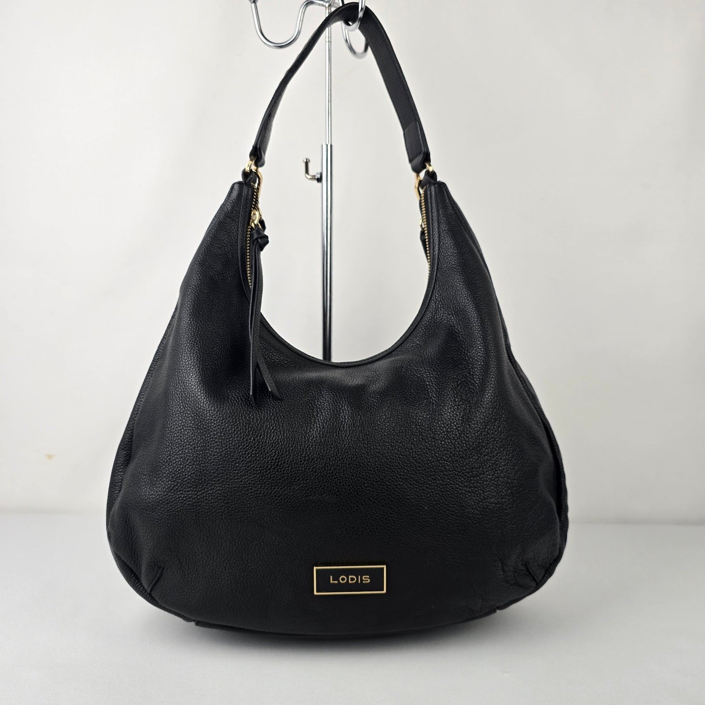 Lodis Black Leather Hobo Shoulder Bag Purse