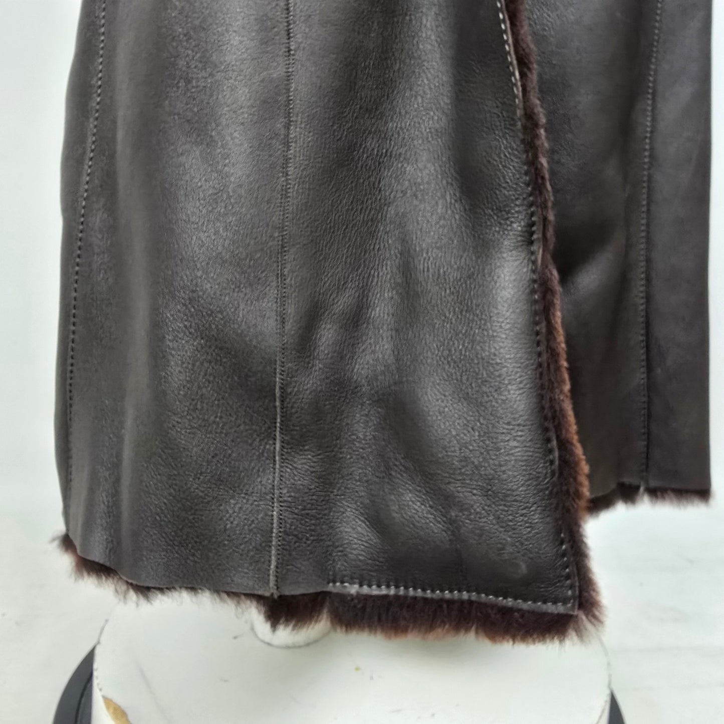 Danier Black Sheepskin Fur Trimmed Long Coat Size XS