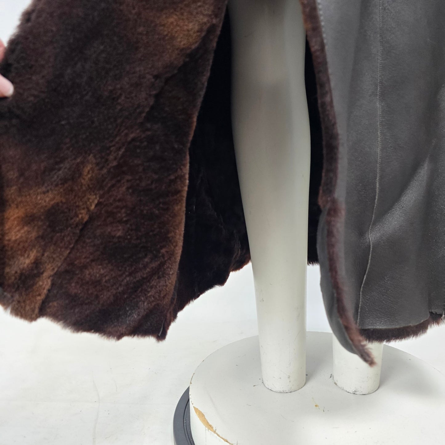 Danier Black Sheepskin Fur Trimmed Long Coat Size XS