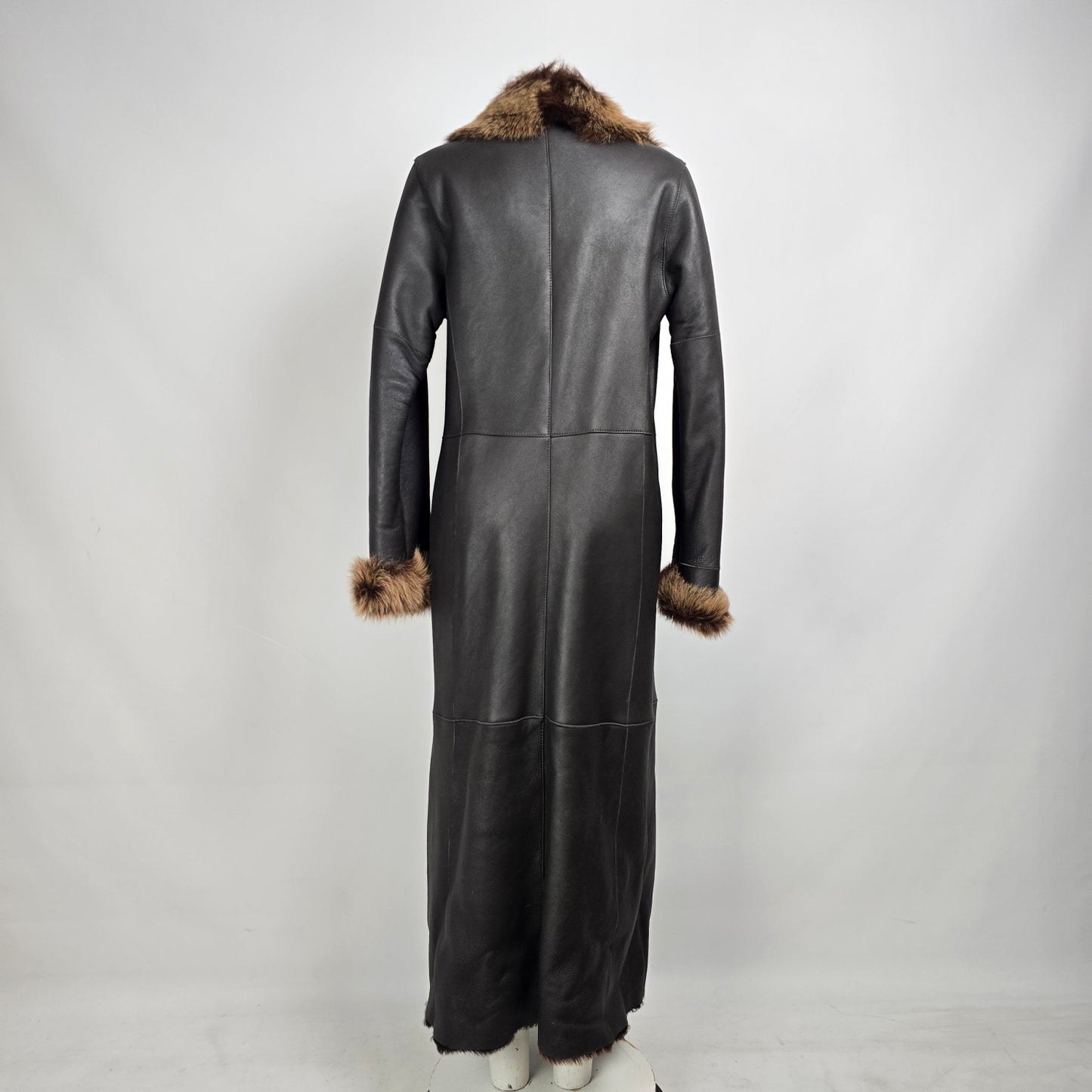 Danier Black Sheepskin Fur Trimmed Long Coat Size XS