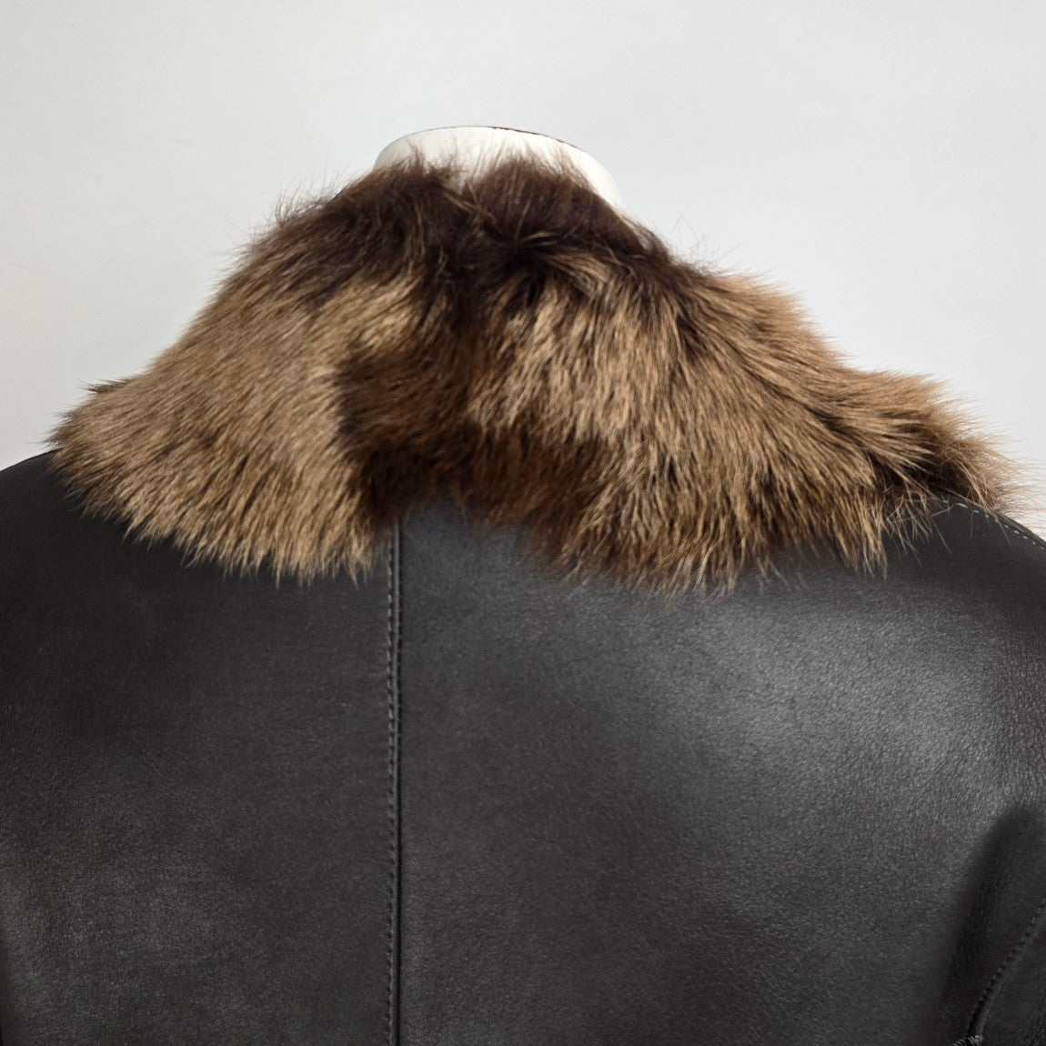 Danier Black Sheepskin Fur Trimmed Long Coat Size XS