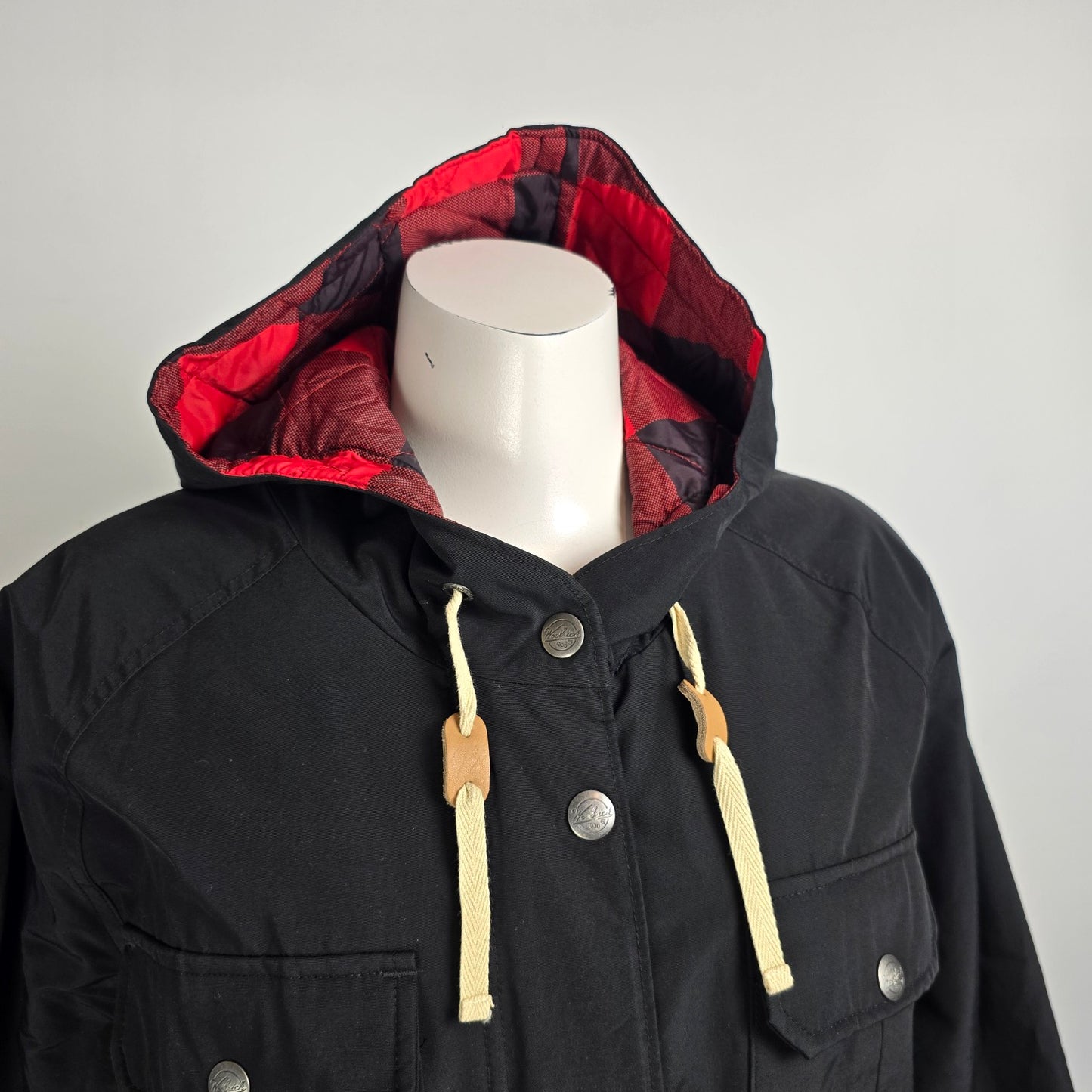 Woolrich Advisory Black & Red Plaid Wool Insulated Parka Size XL