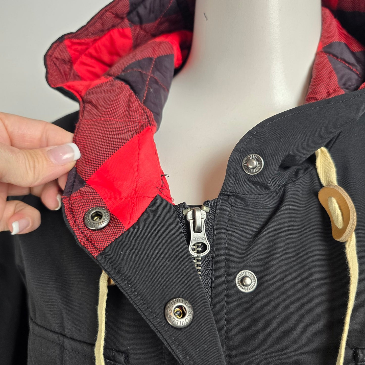Woolrich Advisory Black & Red Plaid Wool Insulated Parka Size XL