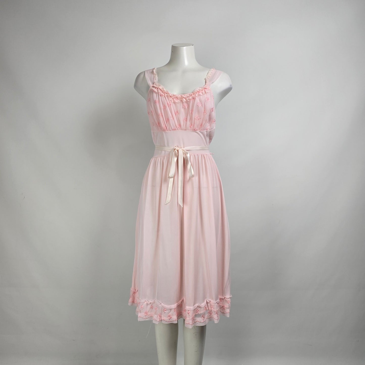 Vintage Blue swan Pink Lingerie Night Gown Slip Dress Size 6
