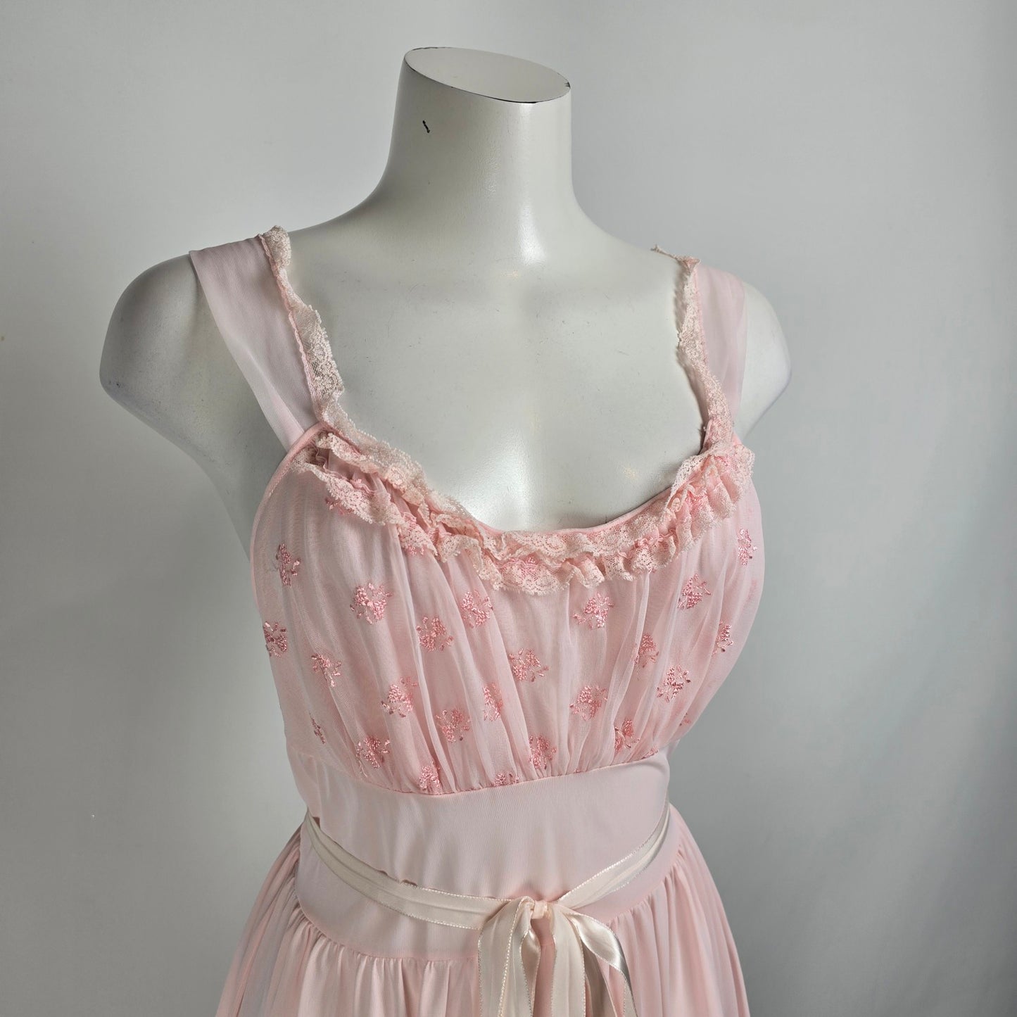 Vintage Blue swan Pink Lingerie Night Gown Slip Dress Size 6