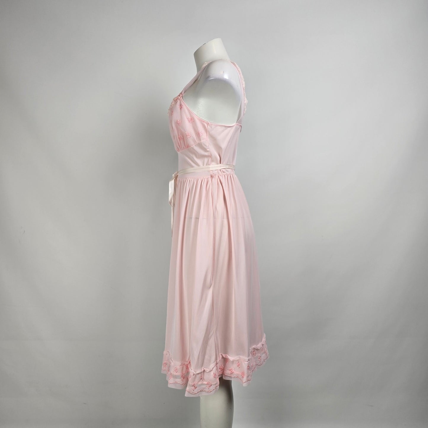 Vintage Blue swan Pink Lingerie Night Gown Slip Dress Size 6