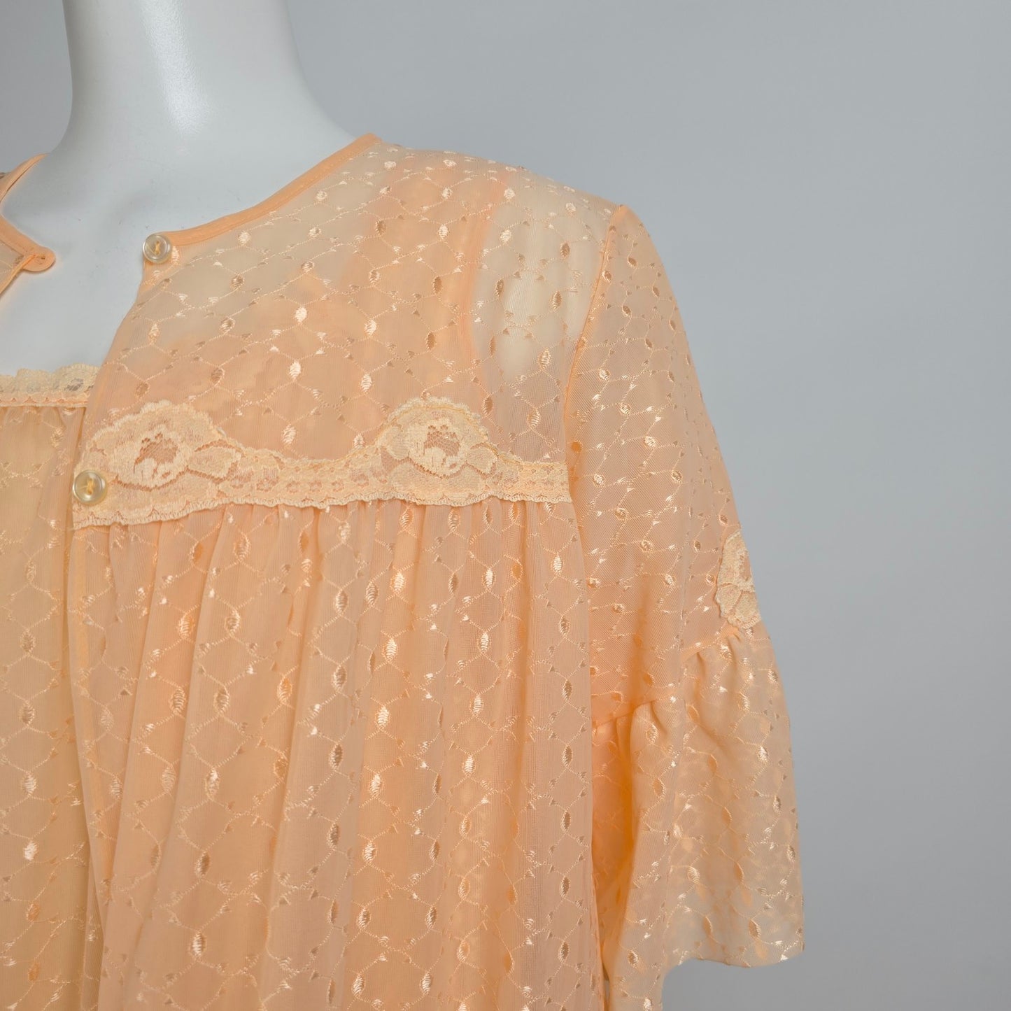 Vintage Peach Lingerie Night Gown & Dressing Jacket Size L/XL