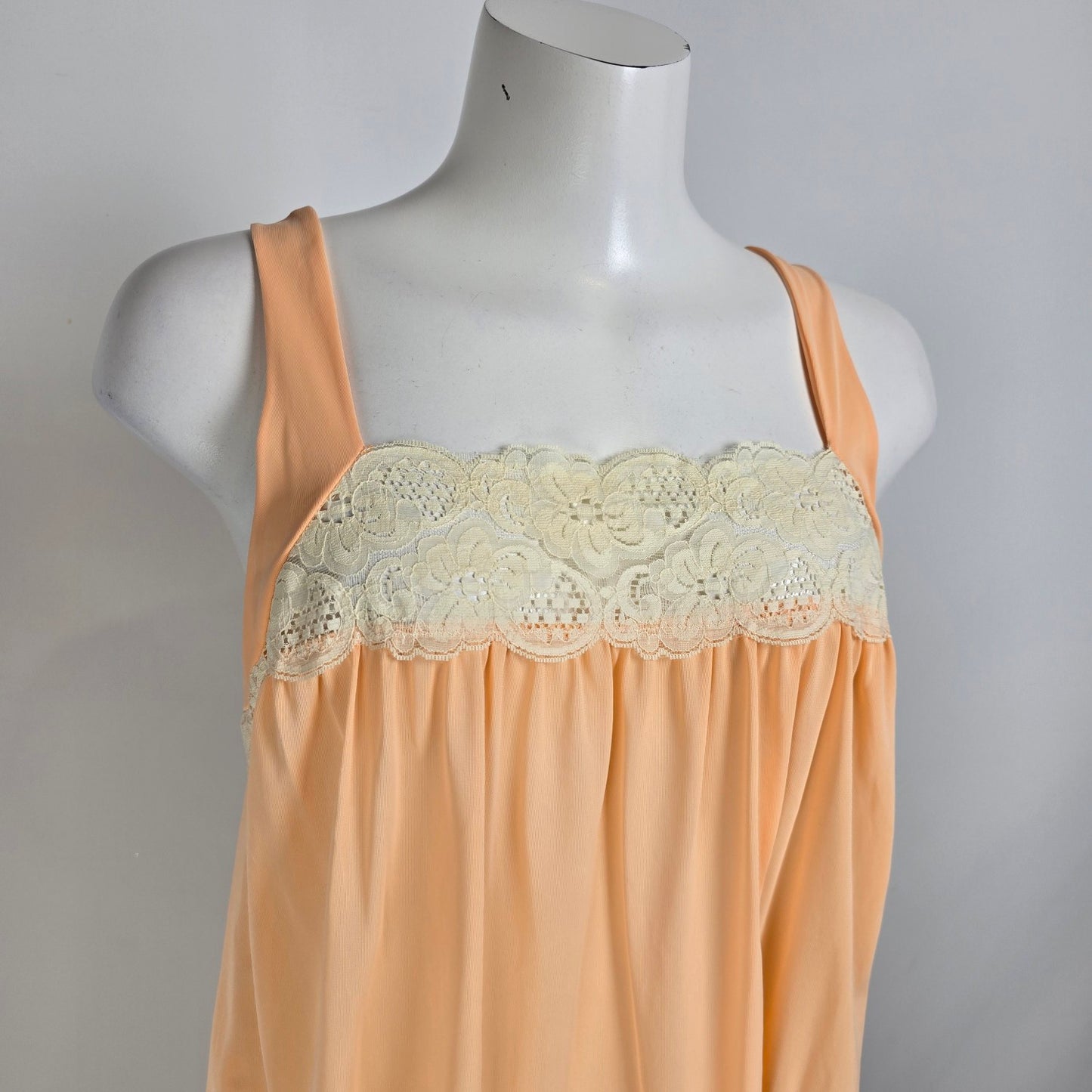 Vintage Peach Lace Trim Lingerie Long Dress Size S
