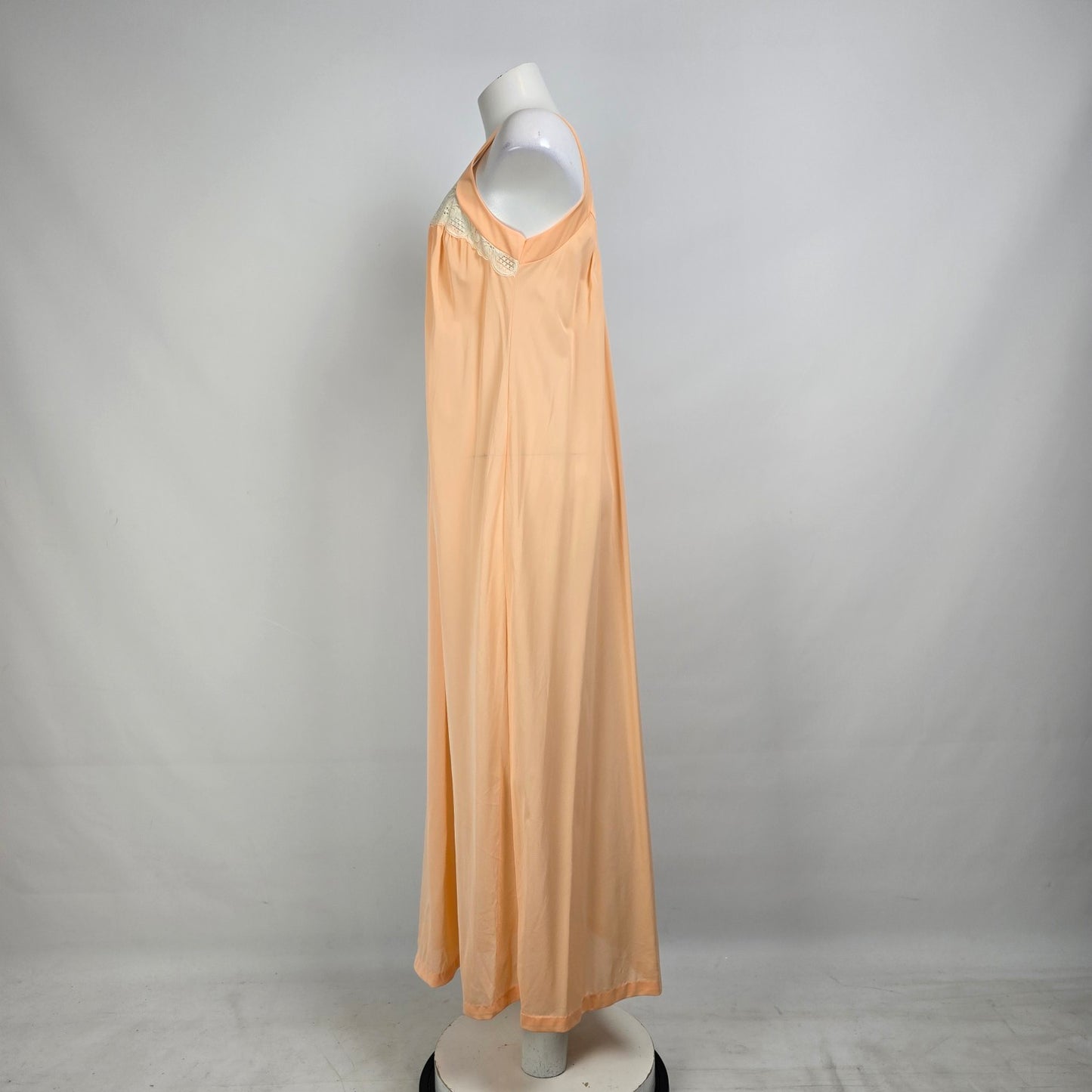 Vintage Peach Lace Trim Lingerie Long Dress Size S