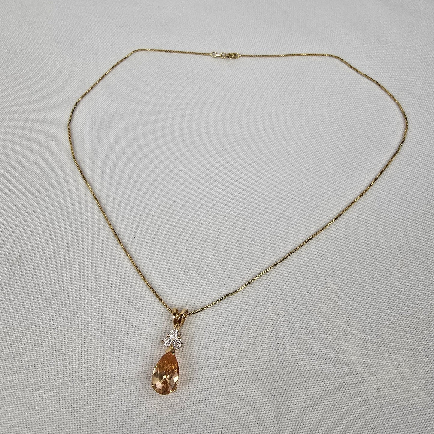 Gold Tone 925 Sterling Crystal Pendant Chain Necklace