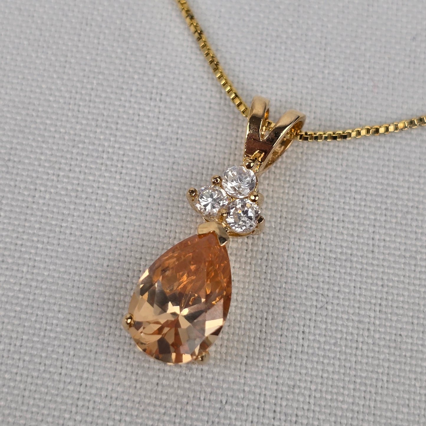 Gold Tone 925 Sterling Crystal Pendant Chain Necklace