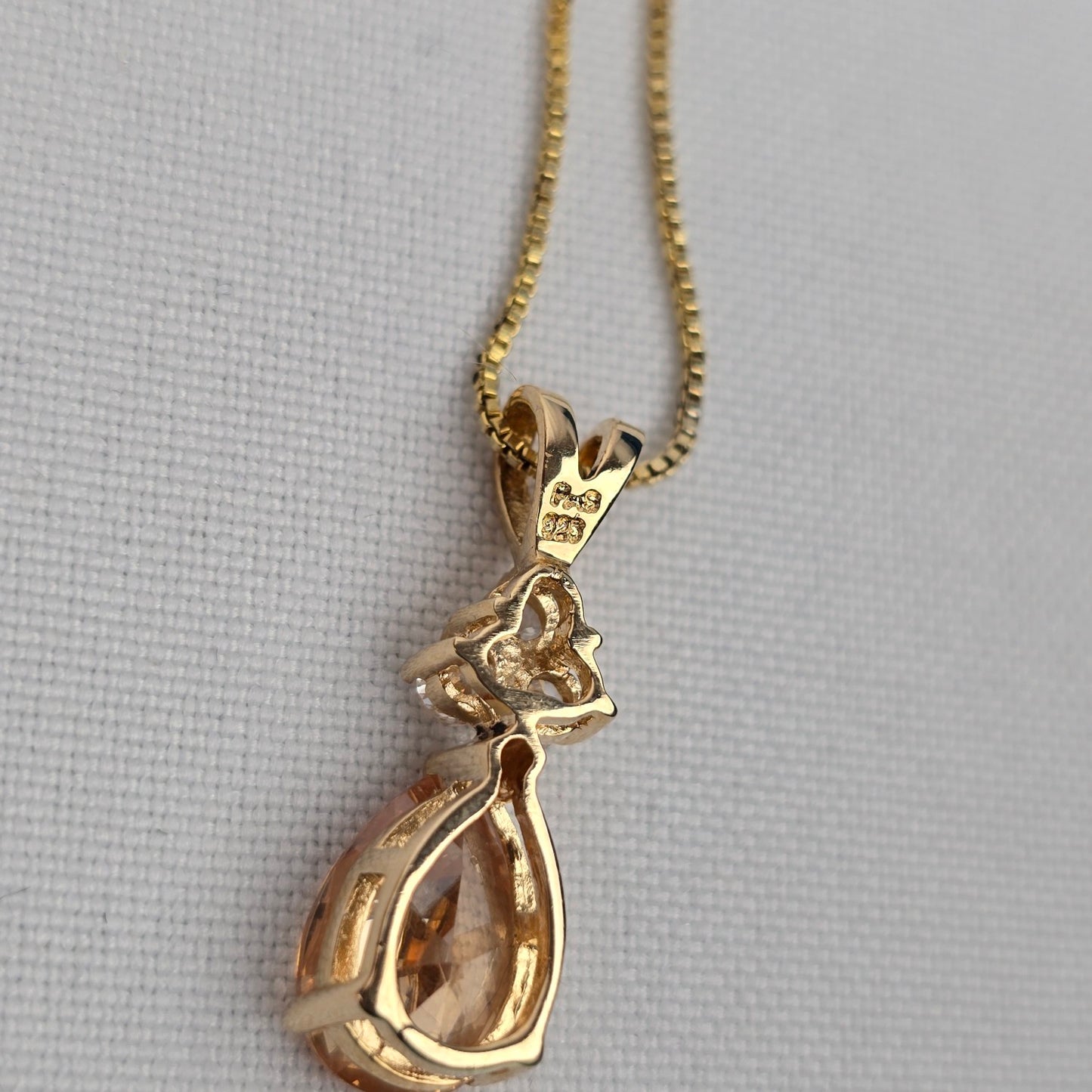 Gold Tone 925 Sterling Crystal Pendant Chain Necklace