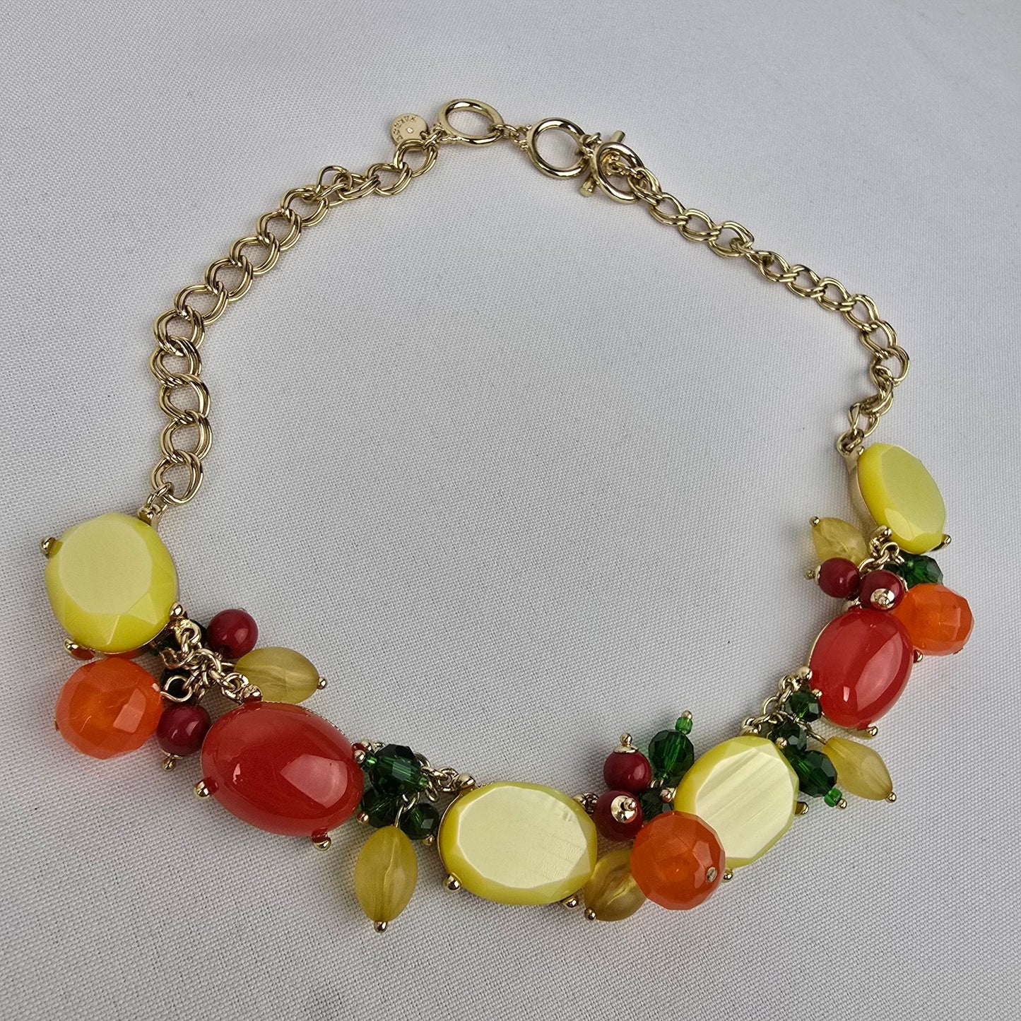 Talbots Orange & Yellow Glass Beaded Statement Necklace