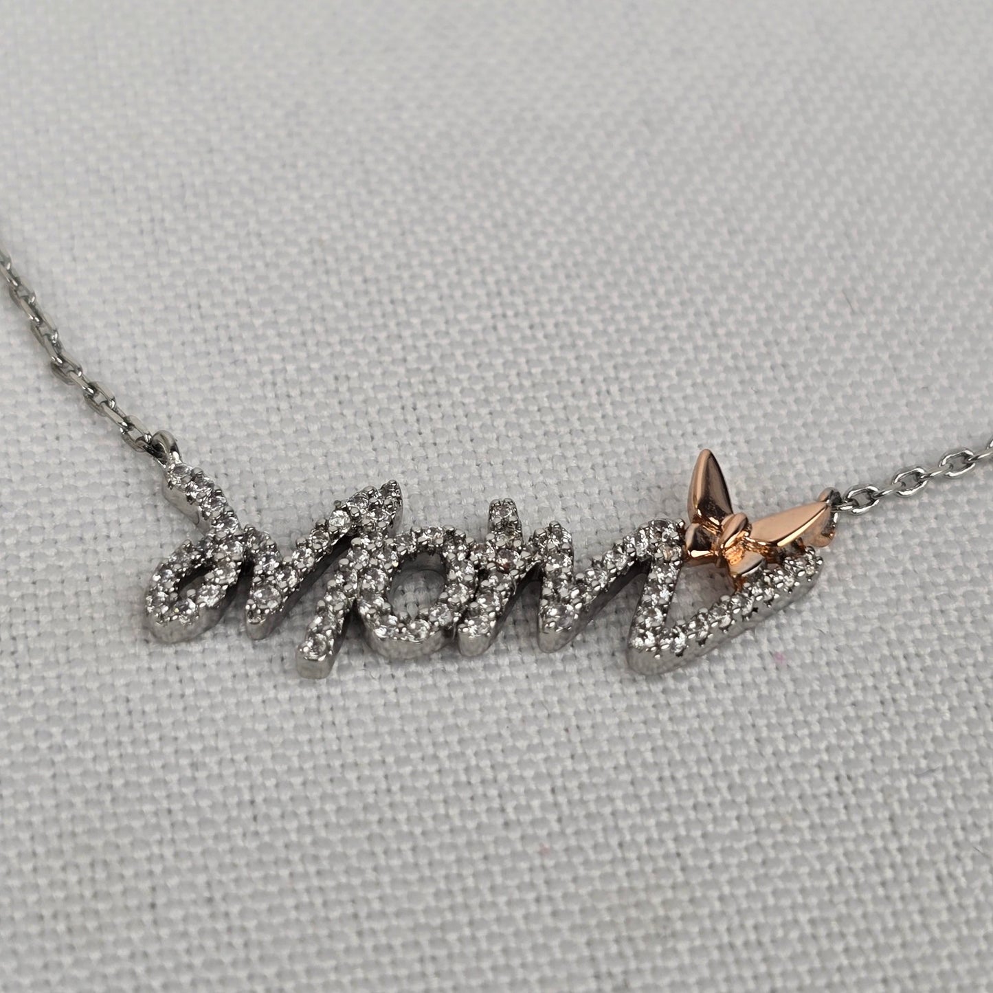 Mom Crystal Pendant Silver Necklace