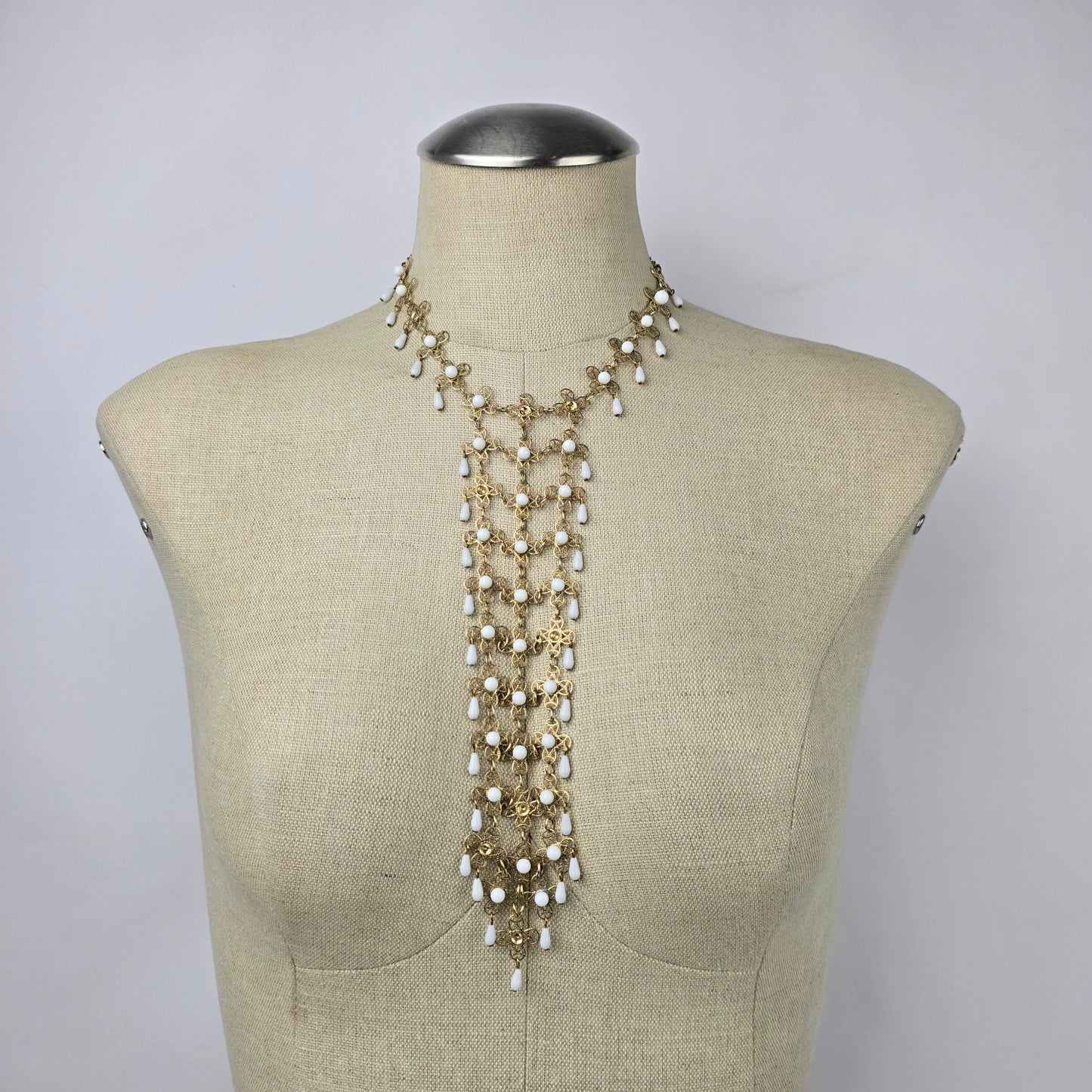 Vintage Gold & White Statement Necklace