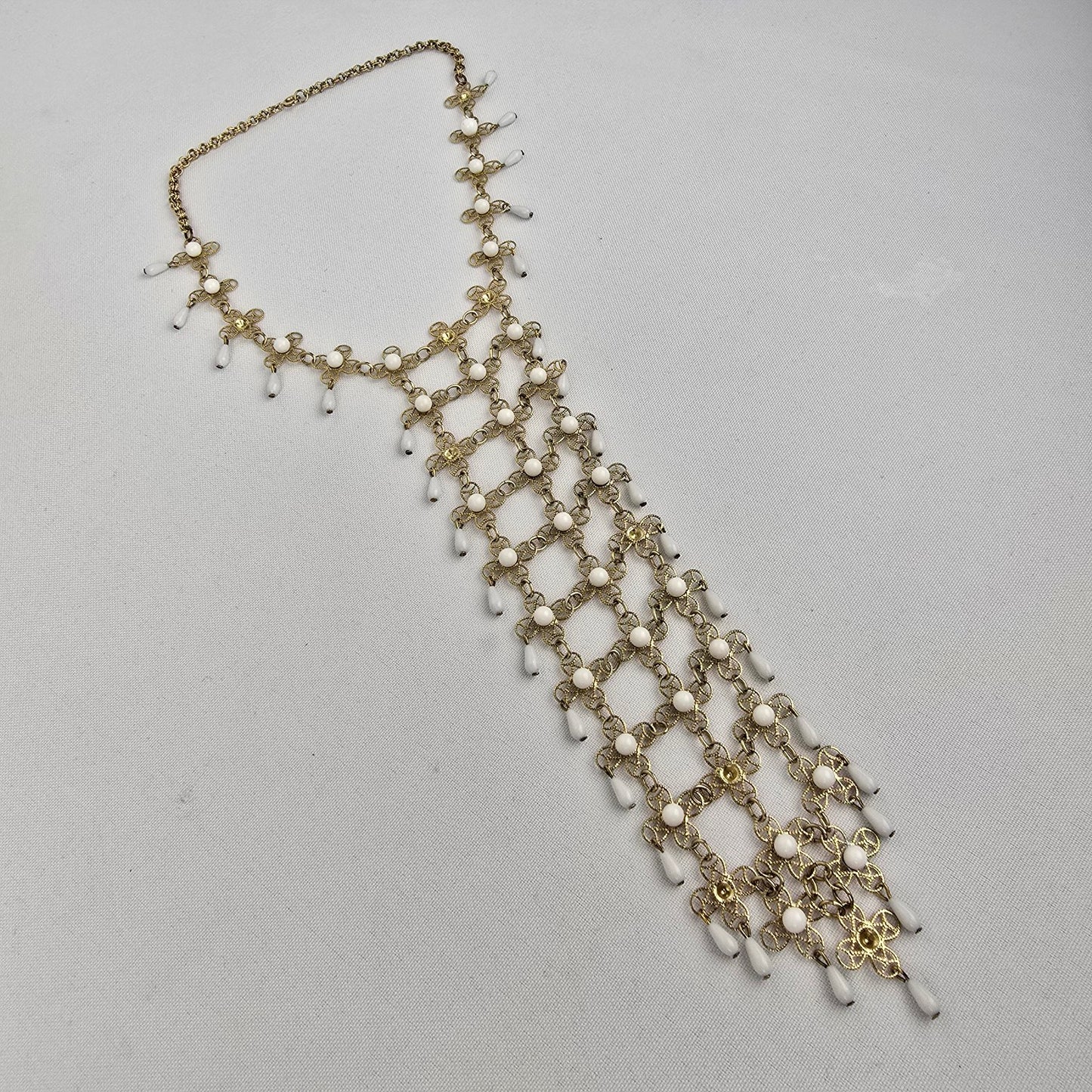 Vintage Gold & White Statement Necklace