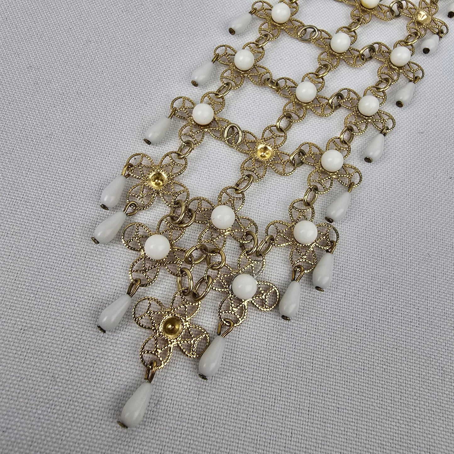 Vintage Gold & White Statement Necklace