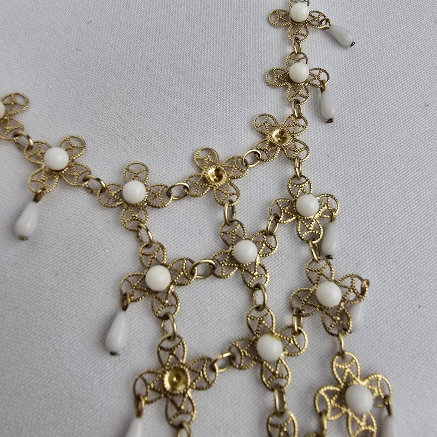 Vintage Gold & White Statement Necklace