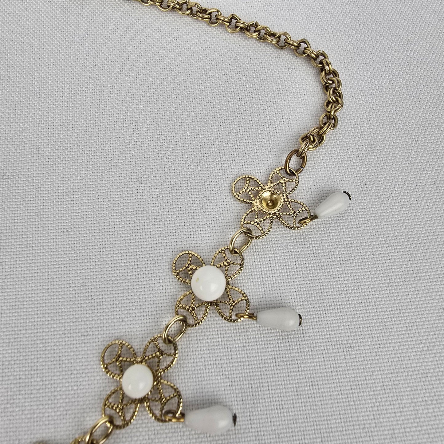Vintage Gold & White Statement Necklace