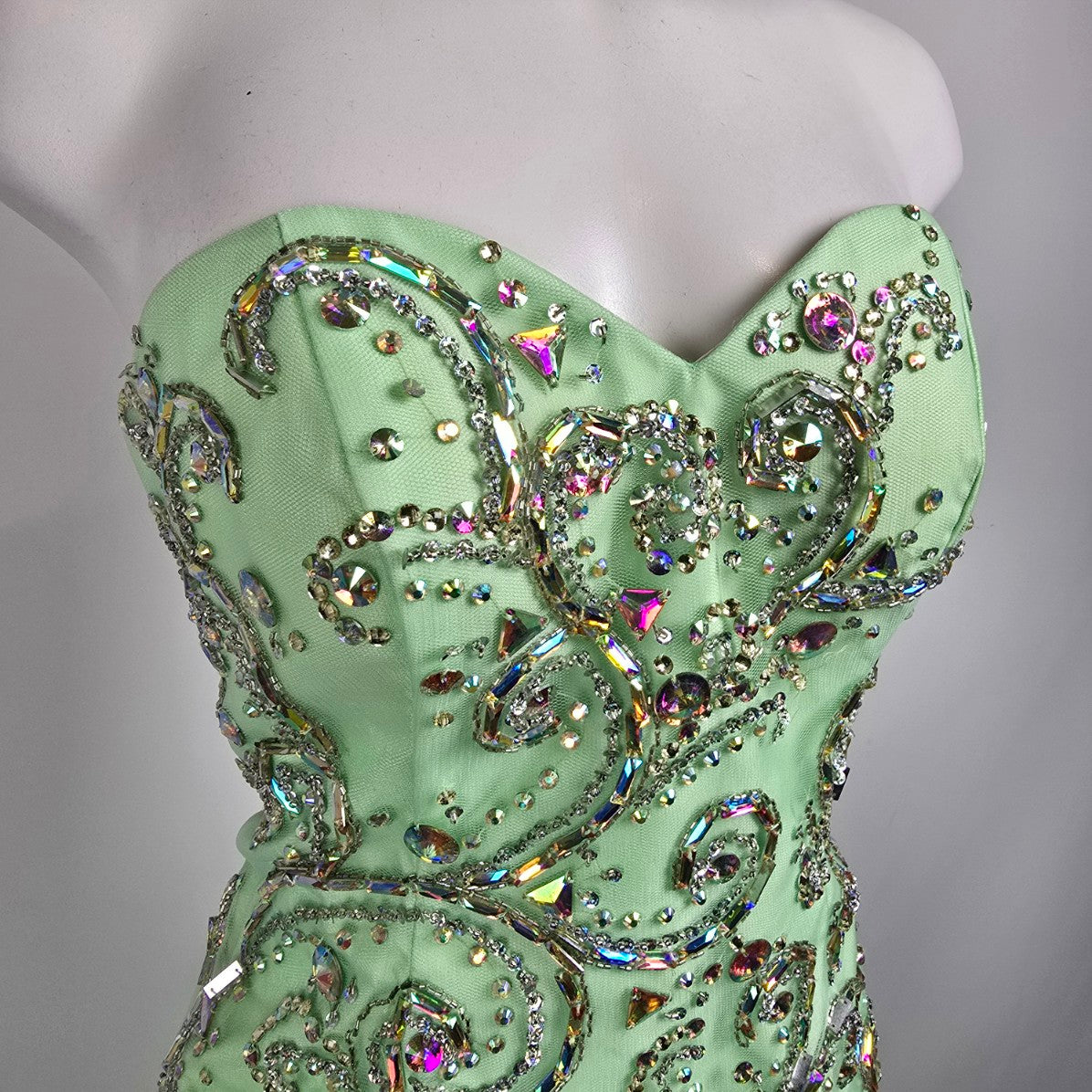 Blush Prom Green Beaded Mermaid Tulle Grad Gown Size 8
