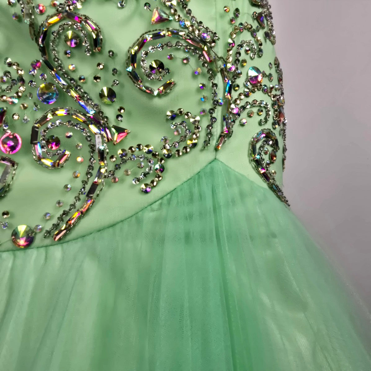 Blush Prom Green Beaded Mermaid Tulle Grad Gown Size 8
