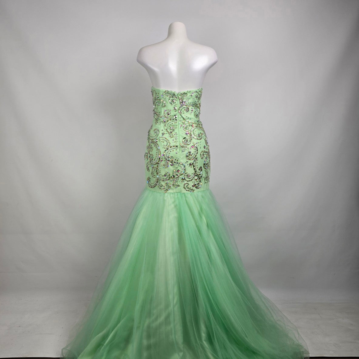 Blush Prom Green Beaded Mermaid Tulle Grad Gown Size 8