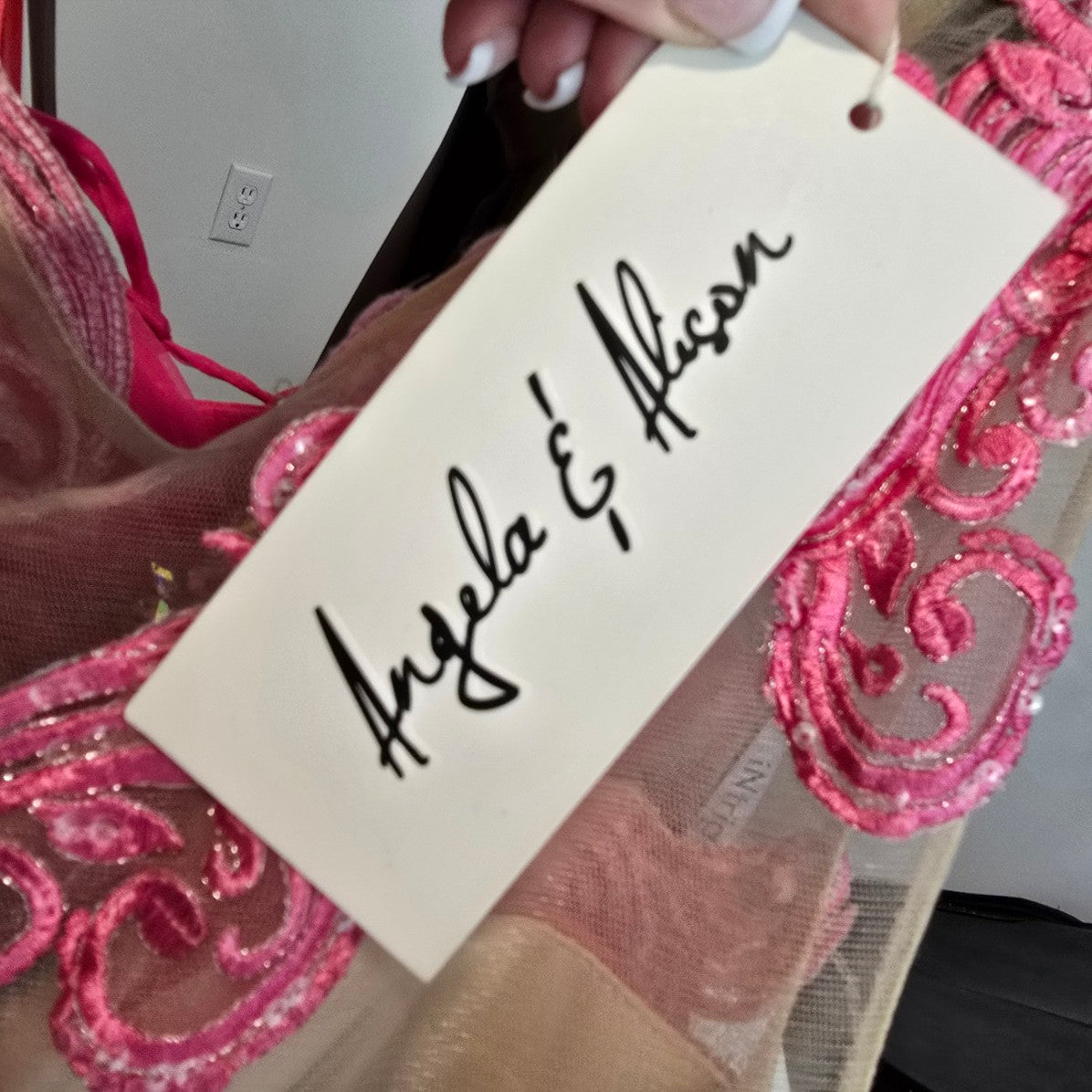 Angela & Allison Pink Lace Mermaid Grad Event Gown Size 10