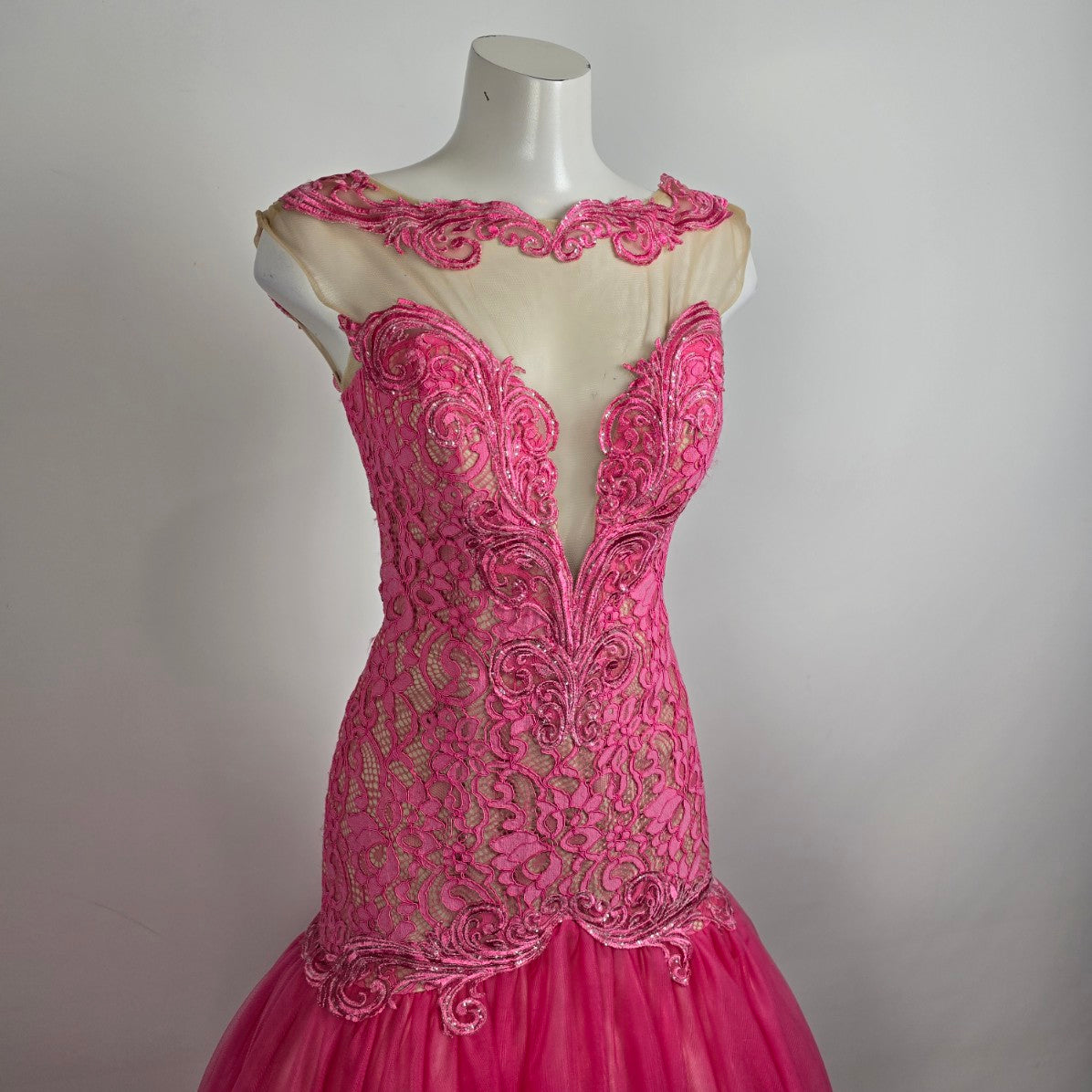 Angela & Allison Pink Lace Mermaid Grad Event Gown Size 10