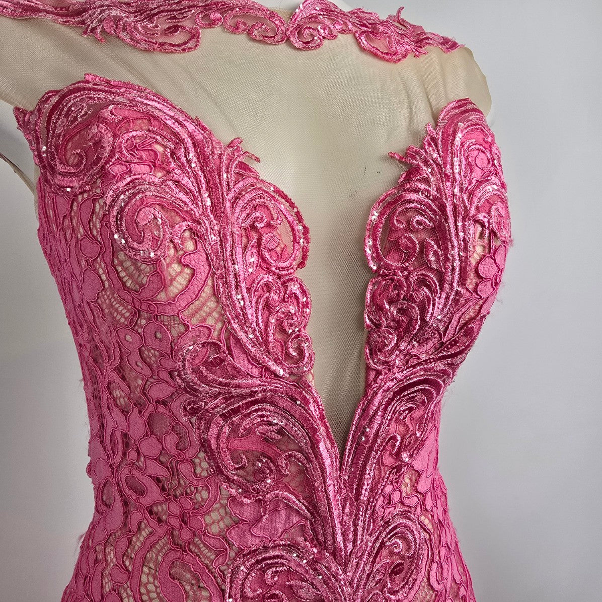 Angela & Allison Pink Lace Mermaid Grad Event Gown Size 10