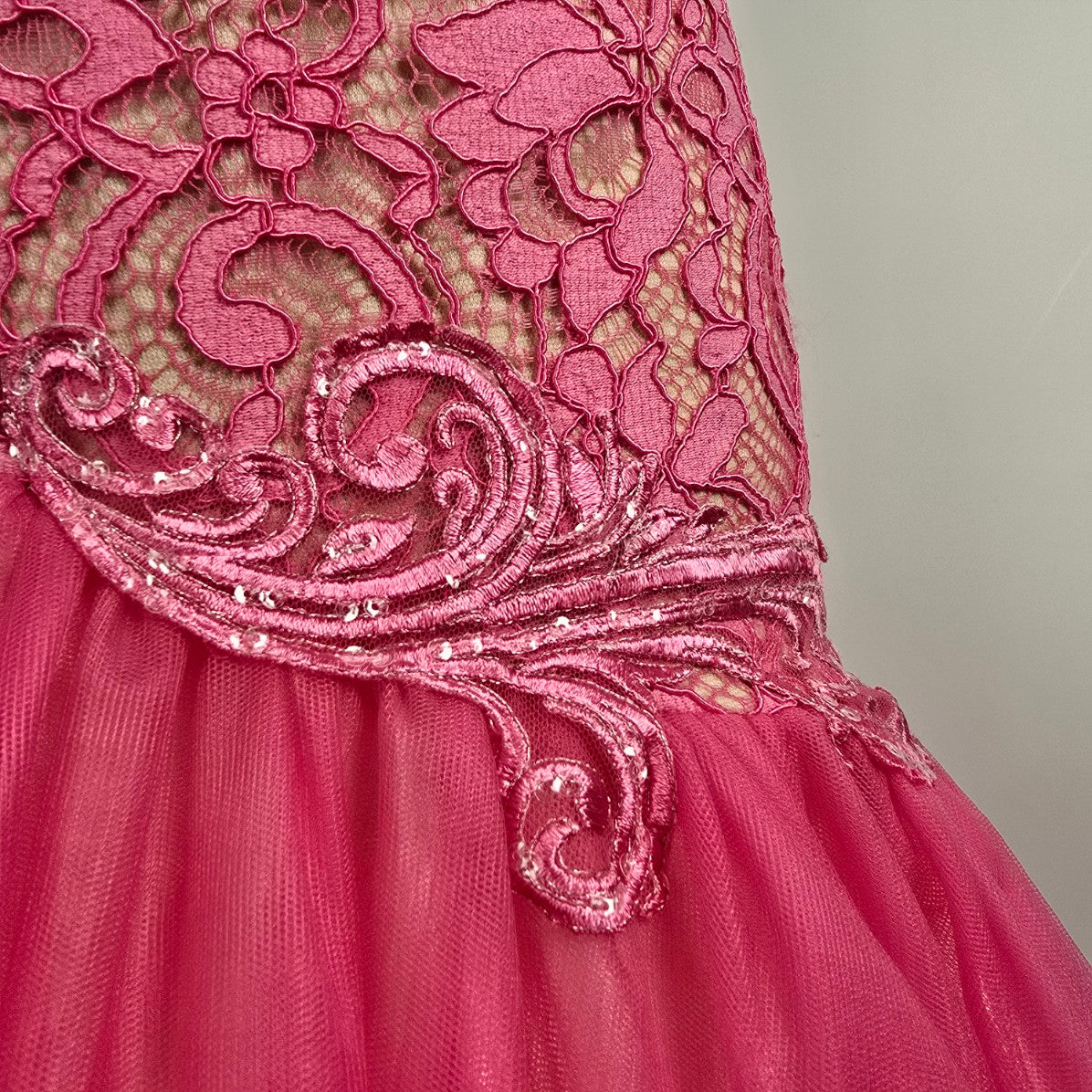 Angela & Allison Pink Lace Mermaid Grad Event Gown Size 10