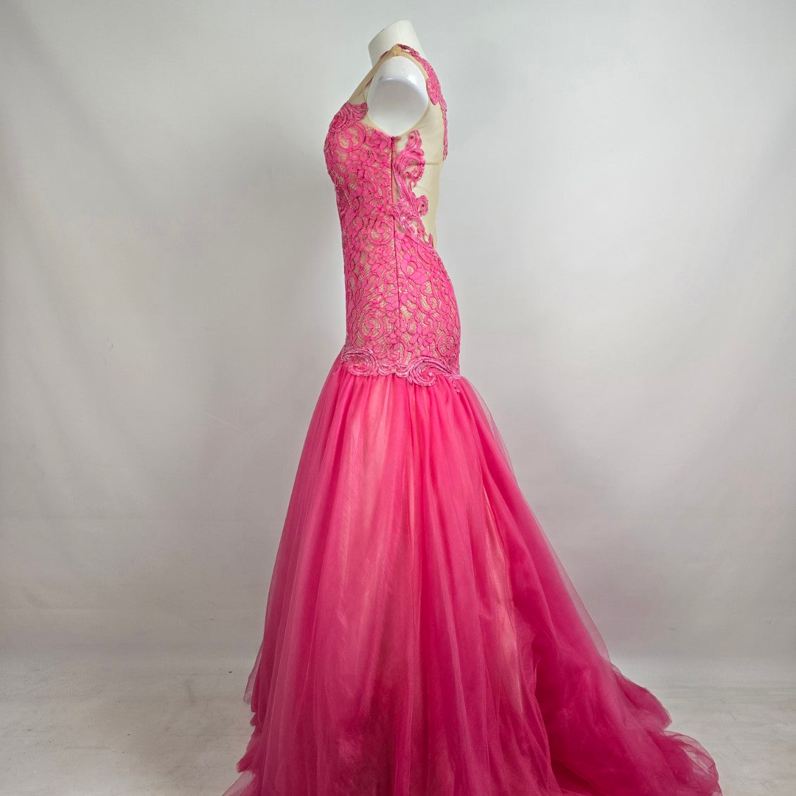 Angela & Allison Pink Lace Mermaid Grad Event Gown Size 10
