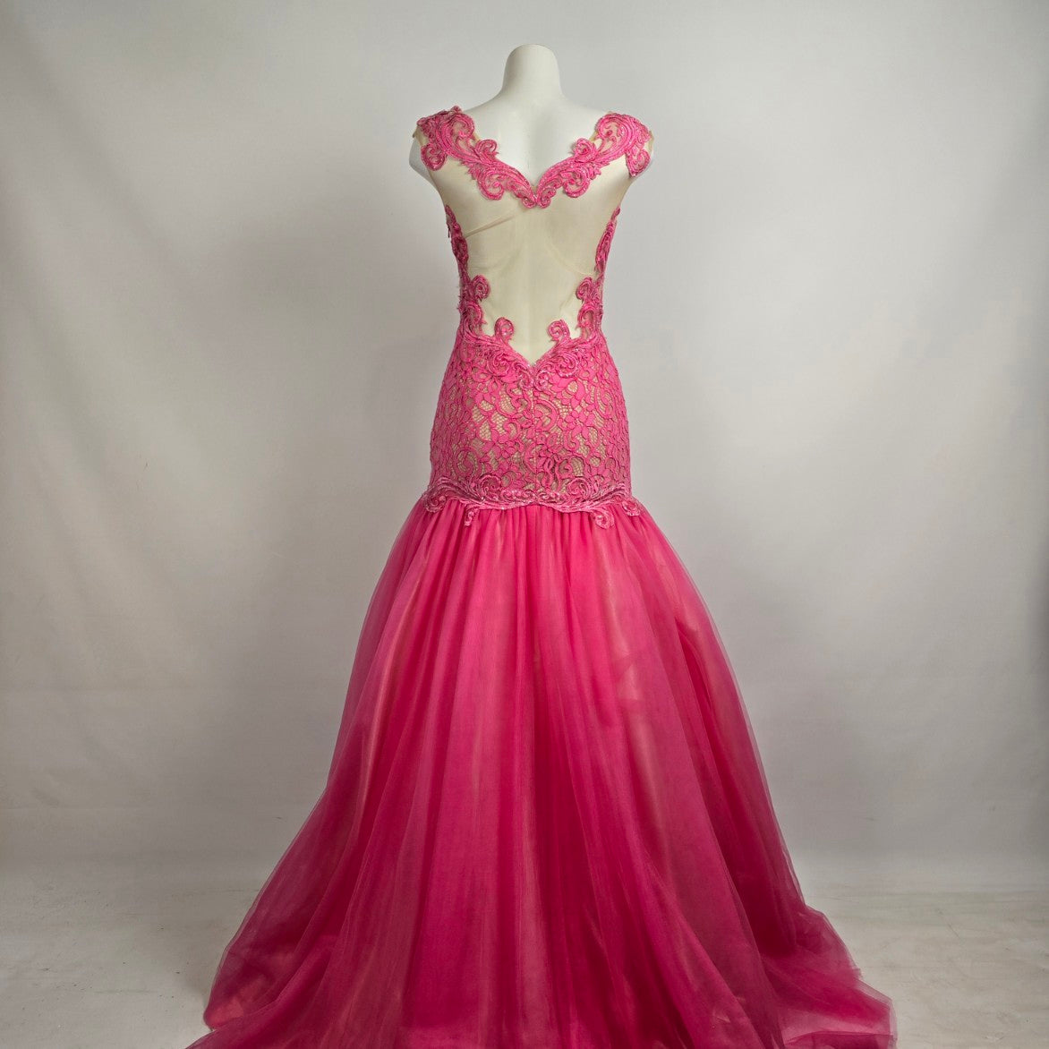 Angela & Allison Pink Lace Mermaid Grad Event Gown Size 10