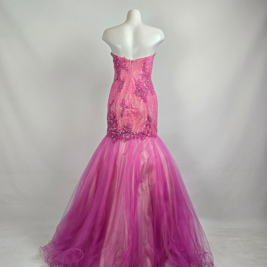 Blush Prom Pink Beaded Floral Lace Mermaid Tulle Grad Gown Size 6