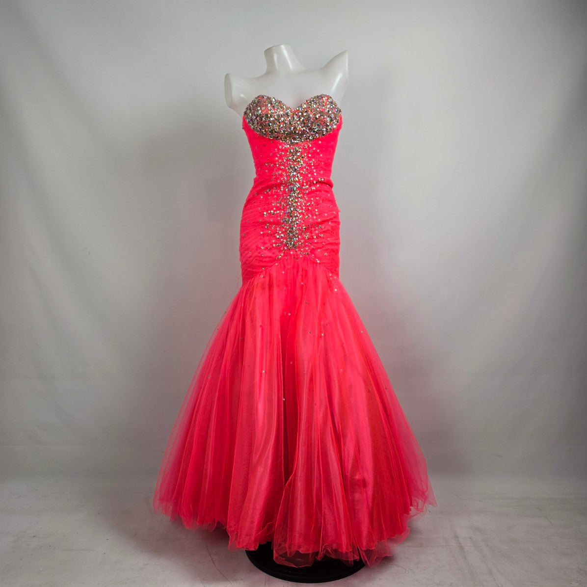 open lace back dress Mori Lee Bright Pink Crystal Bodice Mermaid Tulle Grad Event Gown Size –  DYL Fashions