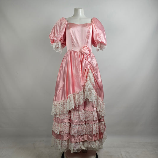 Vintage Party Time Pink Satin & Lace Eventear Gown Size S