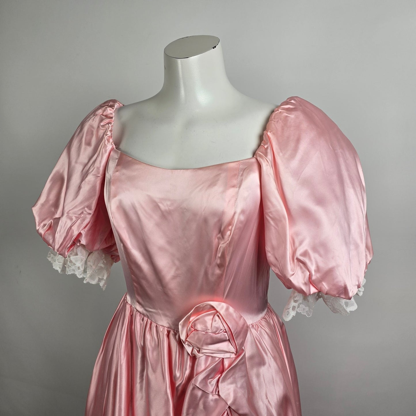 Vintage Party Time Pink Satin & Lace Eventear Gown Size S