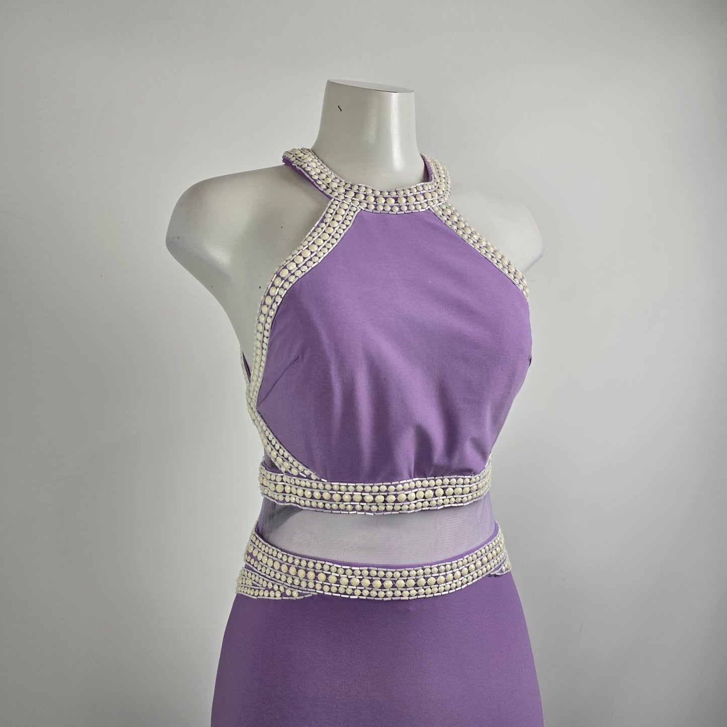 Lucci Lu Purple & White Beaded Grad Eventwear Gown Size 8
