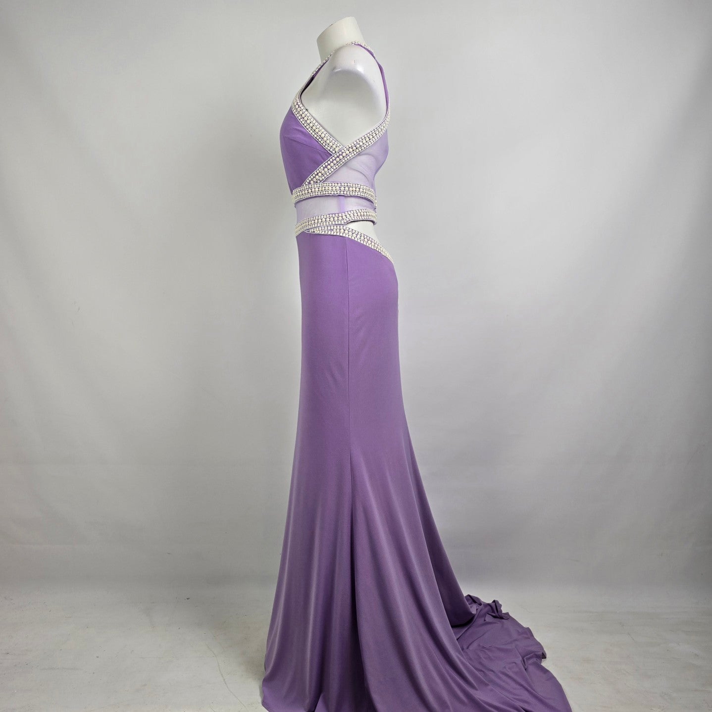Lucci Lu Purple & White Beaded Grad Eventwear Gown Size 8