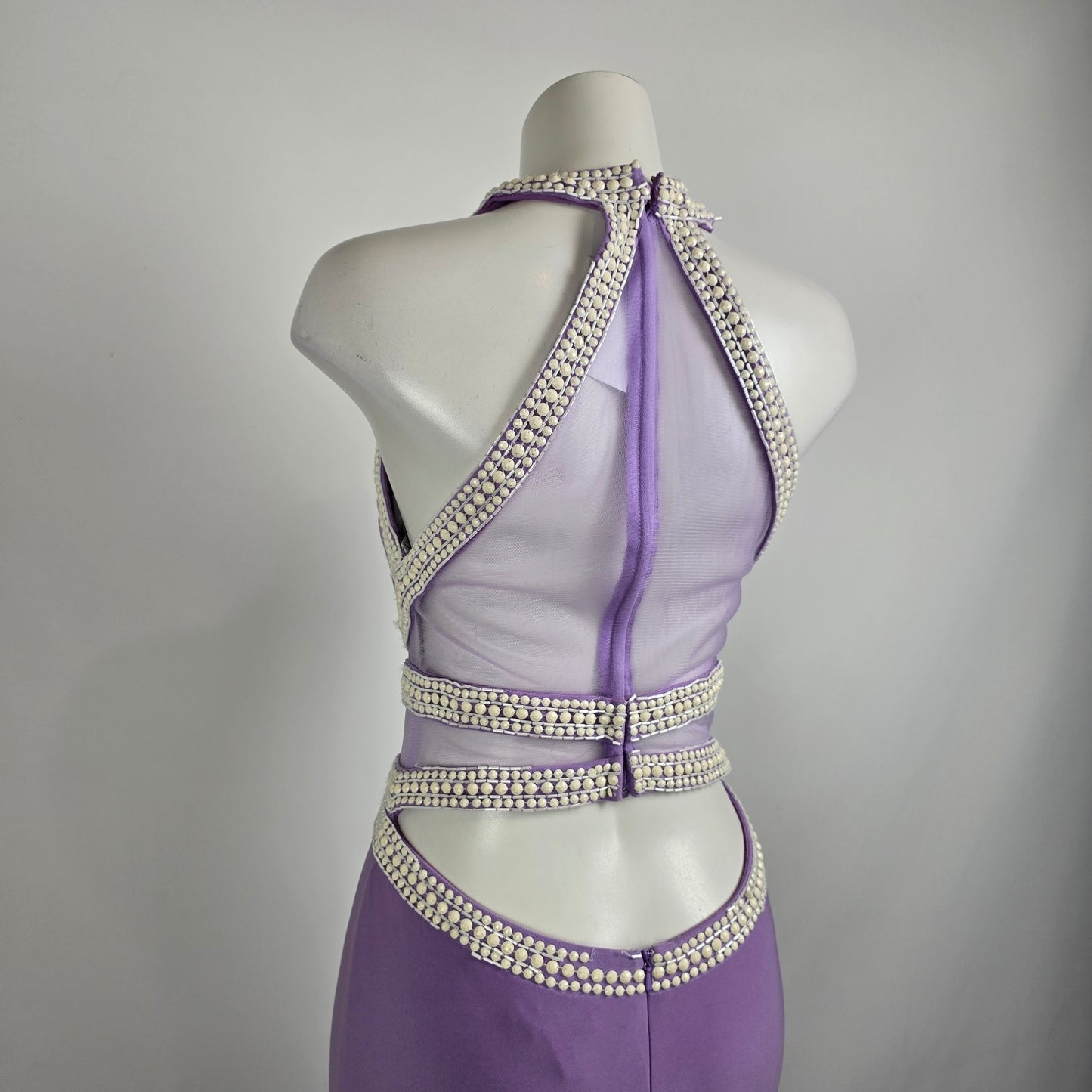 Lucci Lu Purple & White Beaded Grad Eventwear Gown Size 8